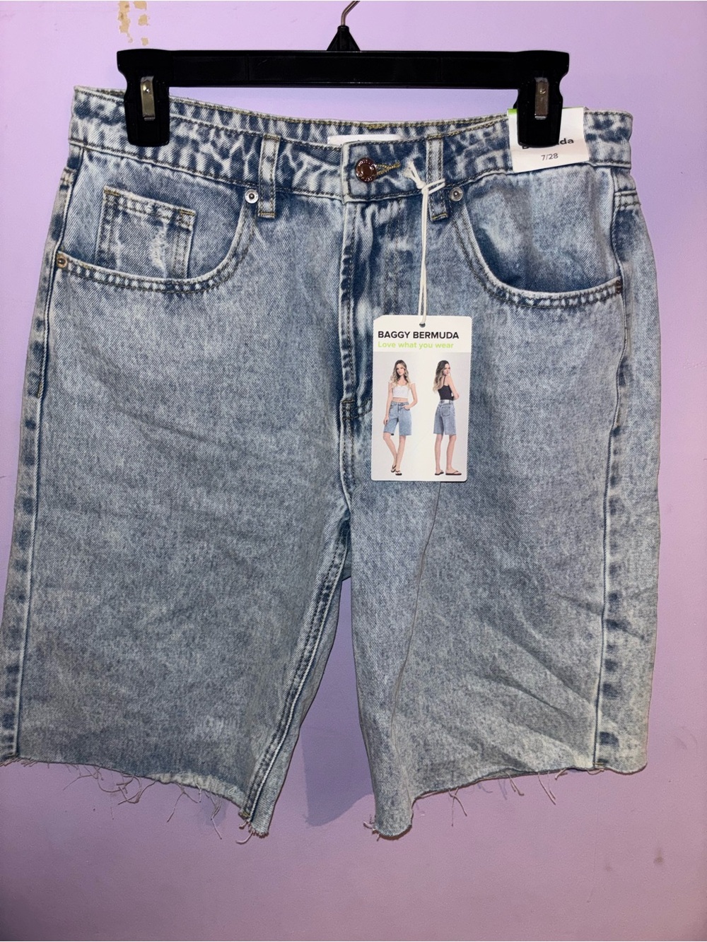 Baggy Bermuda Denim Shorts - Light Blue